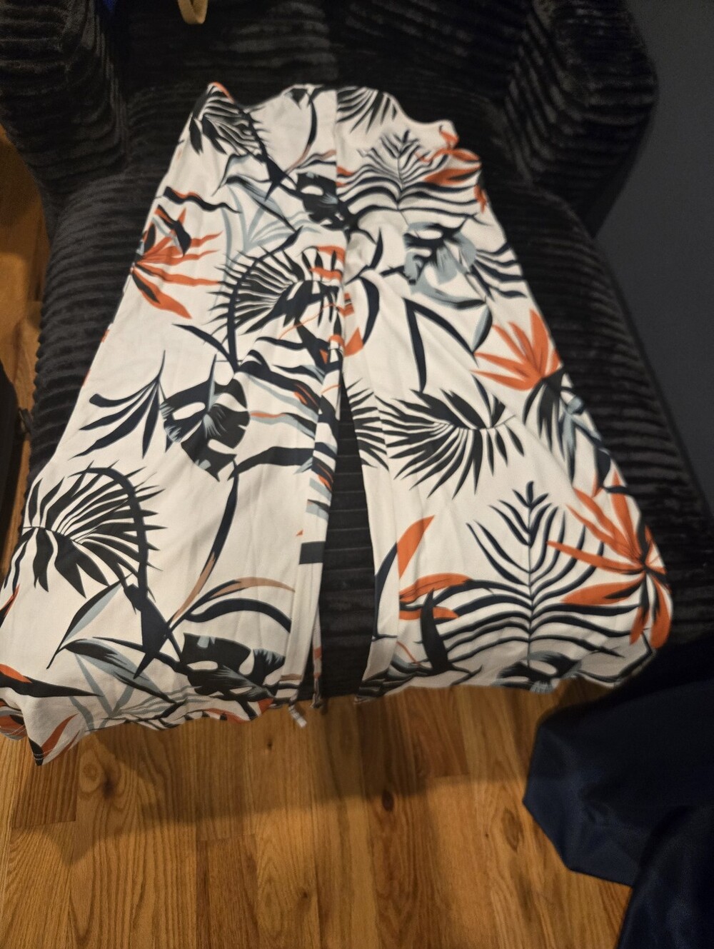 Women's Tropical Print Jumpsuit in White with Black & Orange Leaf Pattern - Picture 2 of 10